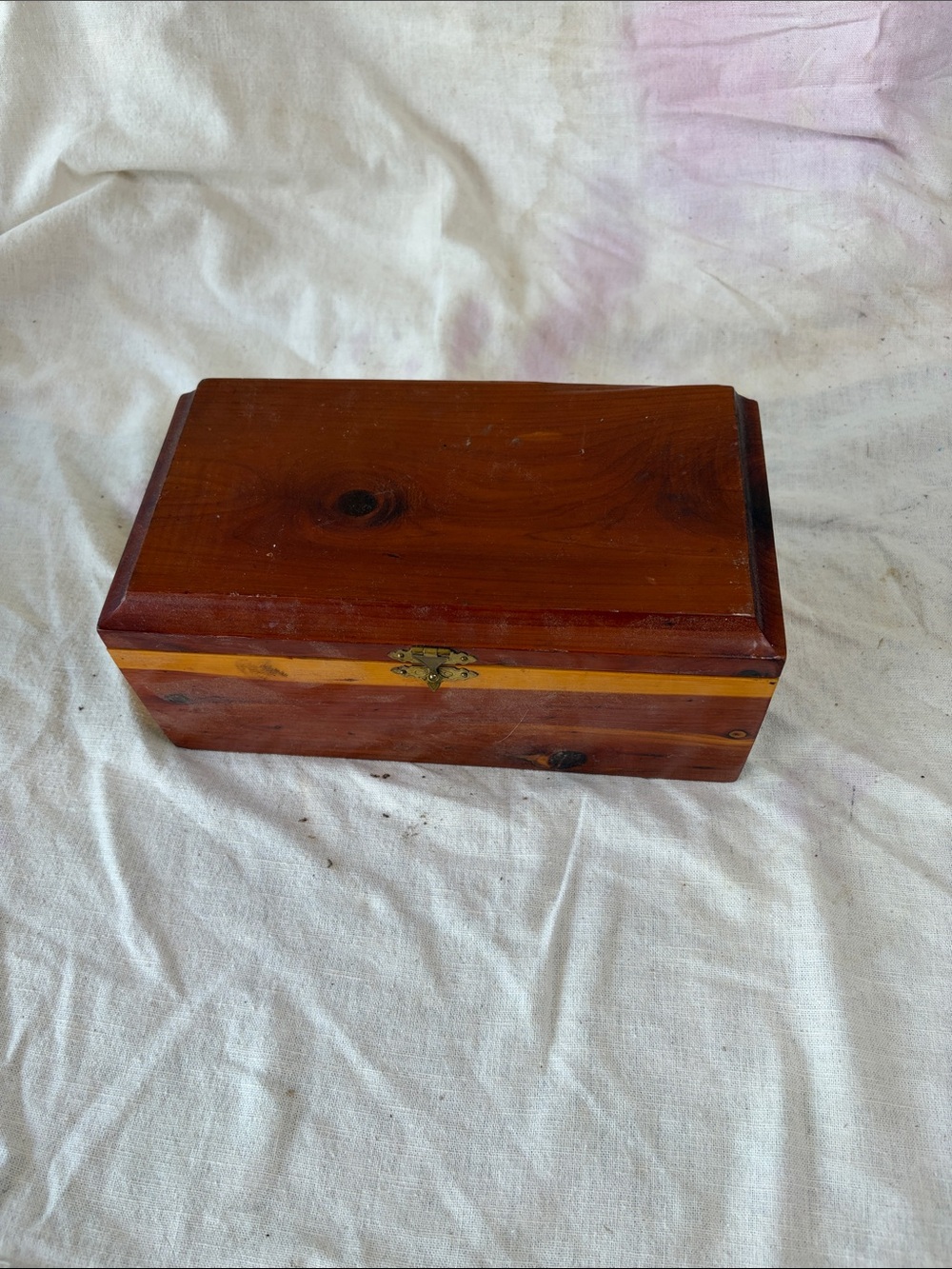 Wooden Keepsake Box with Brass Latch - Two-Tone Brown